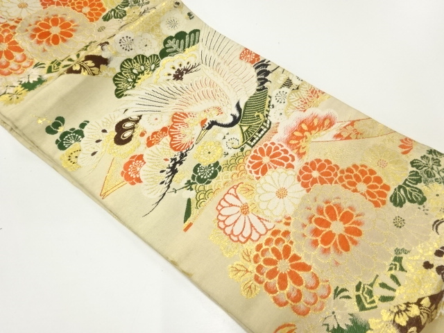 アンティーク　松梅に鶴模様織出し丸帯（材料）